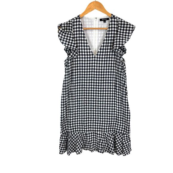 Madewell Gingham Ruffle Mini Dress Cotton Flutter Sleeve Sz 4- Cottagecore - Picture 1 of 9
